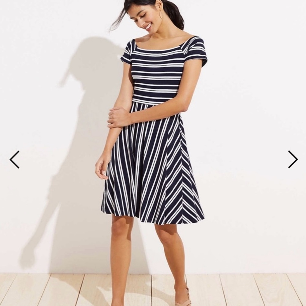 NWT LOFT Navy & White Stripe Flare Dress, Size S